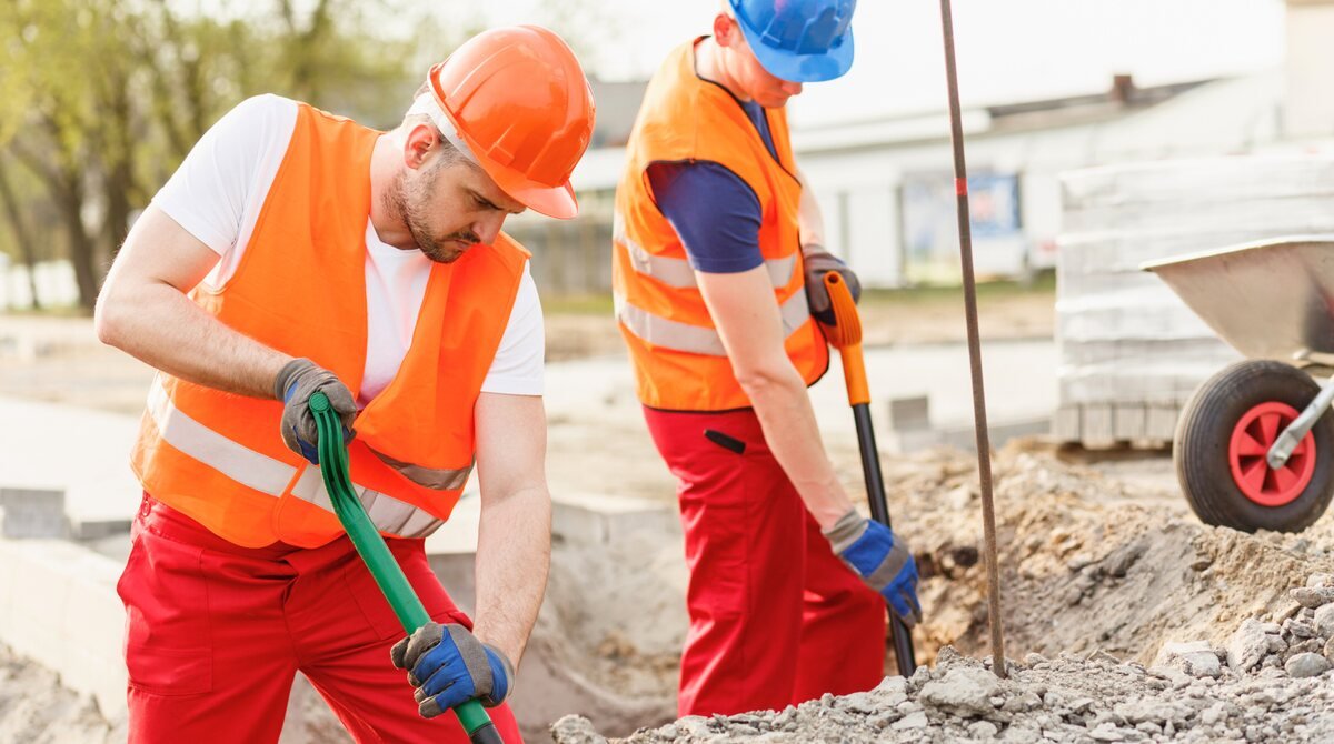 General labourers working on a construction site