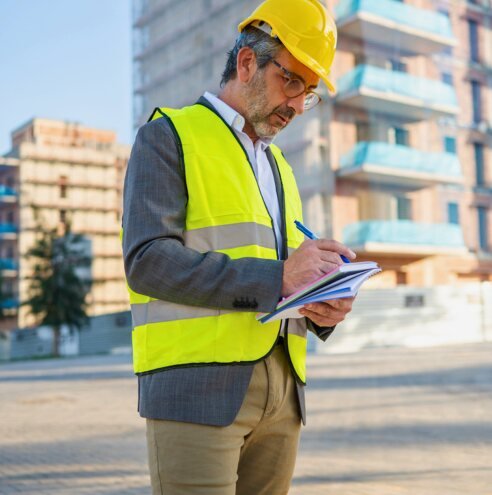 Site supervisor taking notes on site